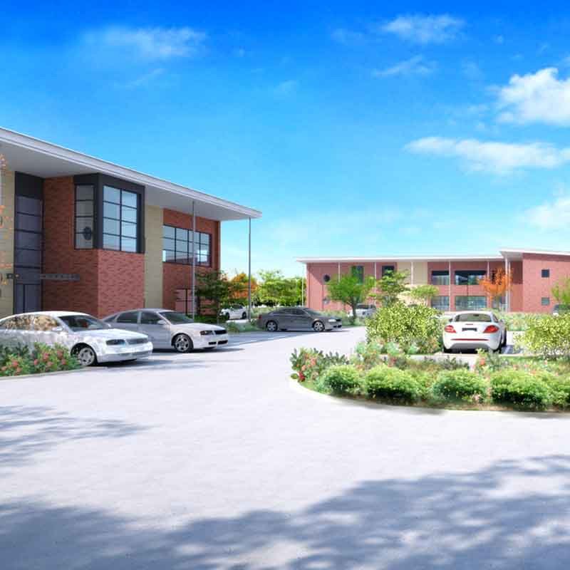 Office exterior 3d render for a business park in Tees Valley, England