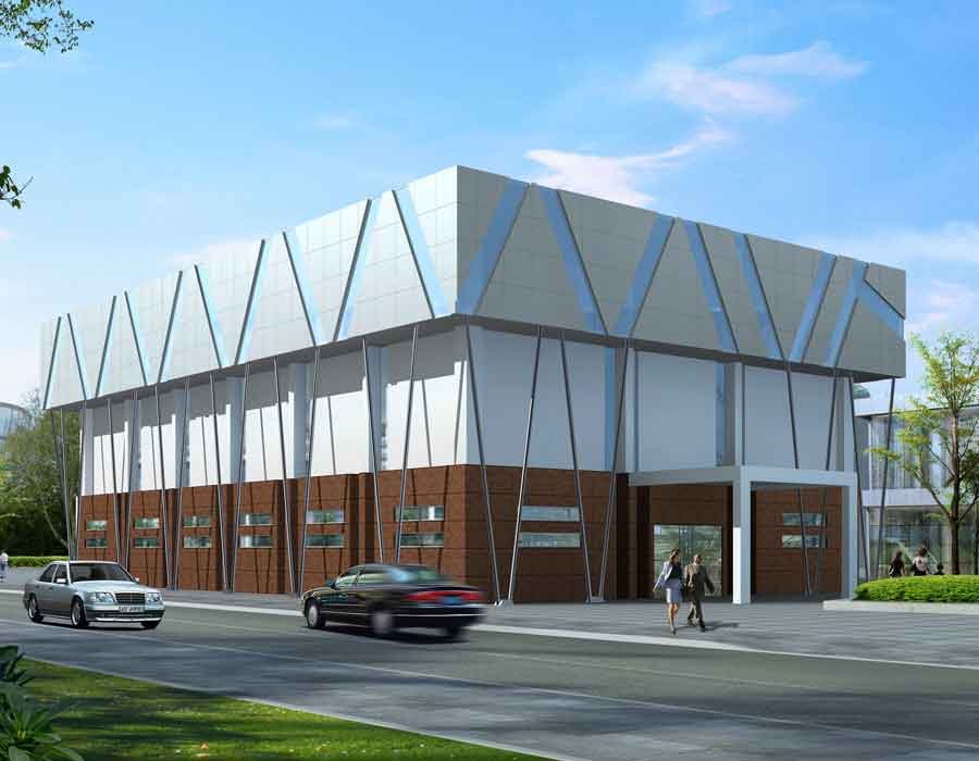 Exterior 3d perspective view of an office building in Coimbatore