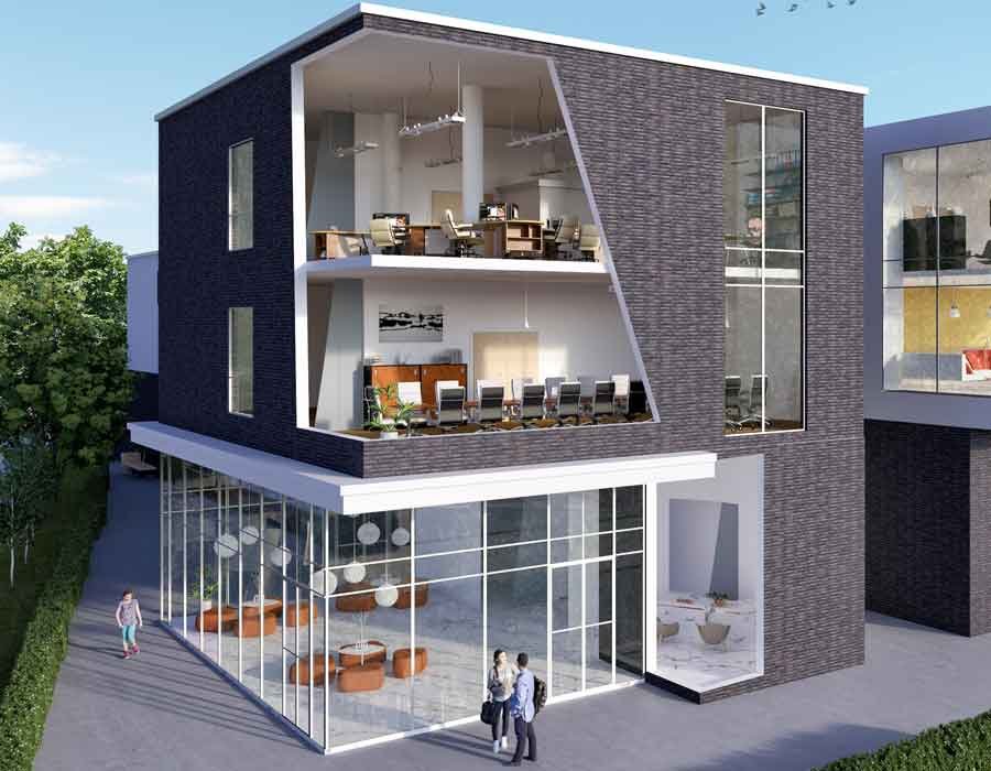 3D cross section render view of an office in Bangalore, India