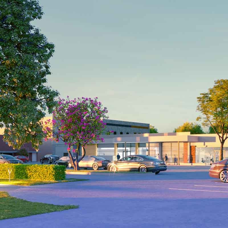 3D exterior render view for an office in North Carolina, United States
