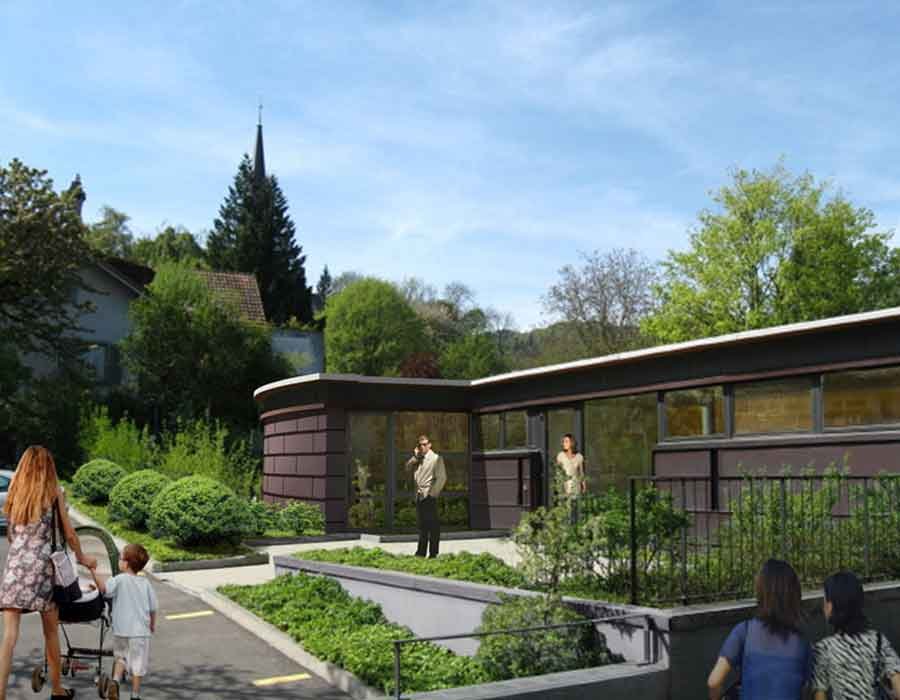 3D exterior view rendering for a parish centre in Zurich, Switzerland