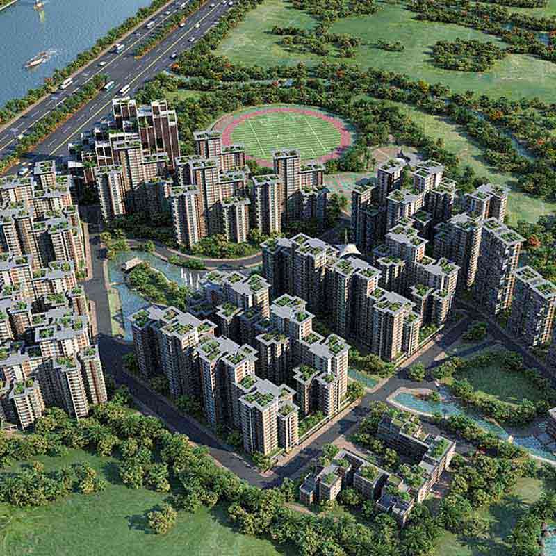 Aerial 3D view of a residential township in Dhaka, Bangladesh