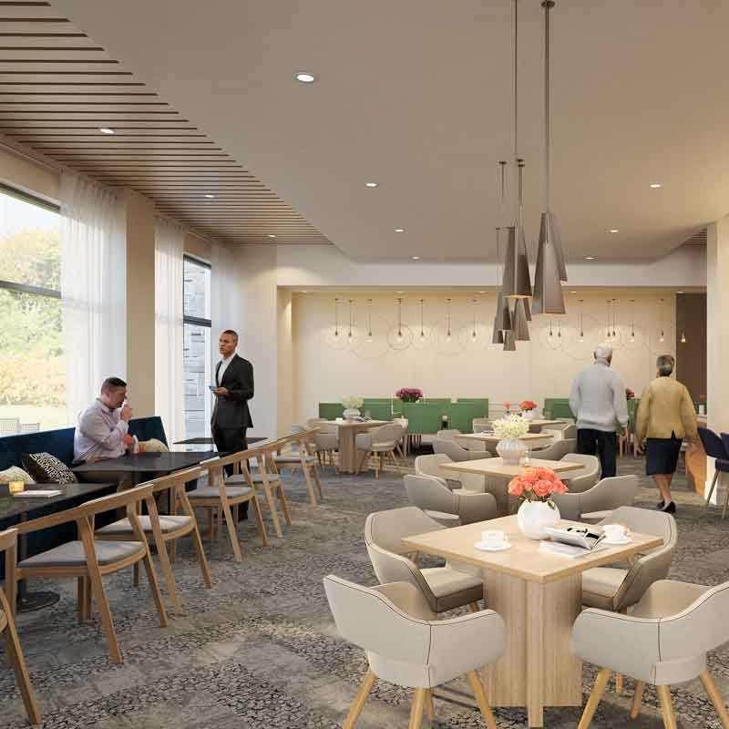 3d render view of a restaurant design at a retirement home