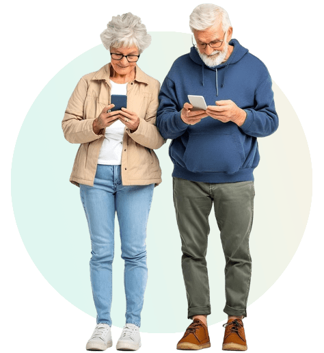 An elderly couple retirement home virtual 3d tour on a mobile