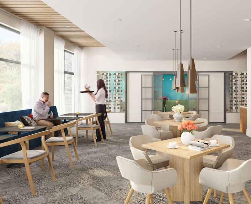 Cafeterial 3D interior render from a retirement home 3d animation