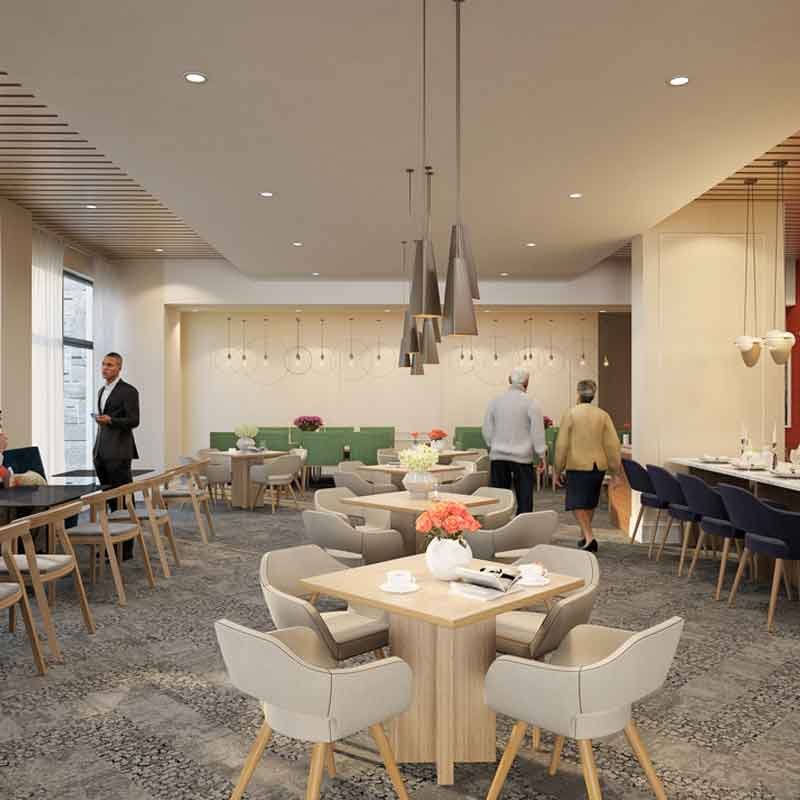 Dining room 3D rendering for a retirement home in Ontario, Canada