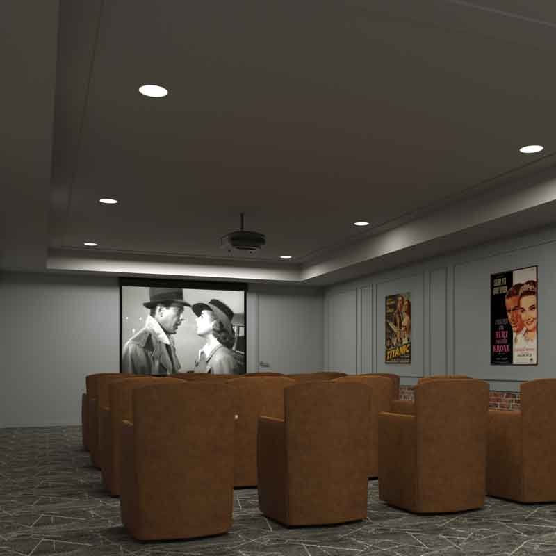 Cinema hall 3d design for a retirement living apartment in Canada
