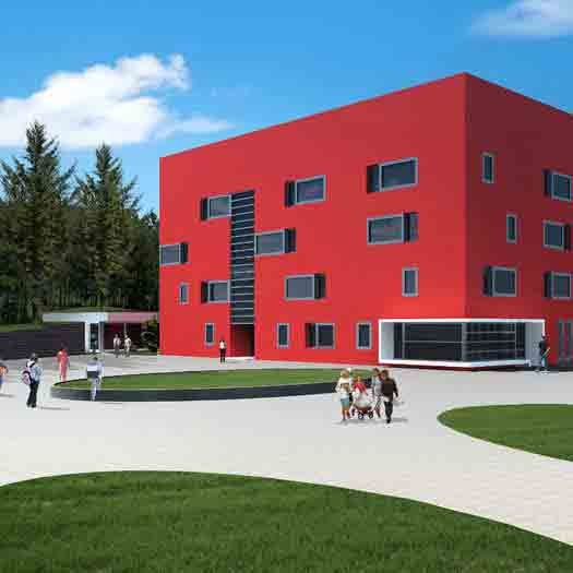 Exterior 3D view of a school in Switzerland