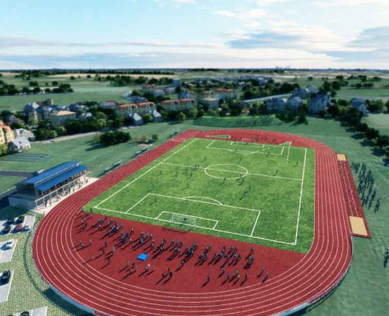 3d still render showing football ground and athletic track
