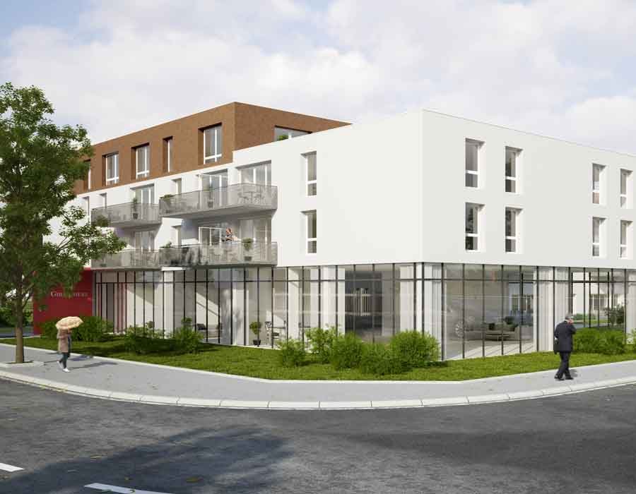 Exterior 3d view of a senior living apartment in Paris
