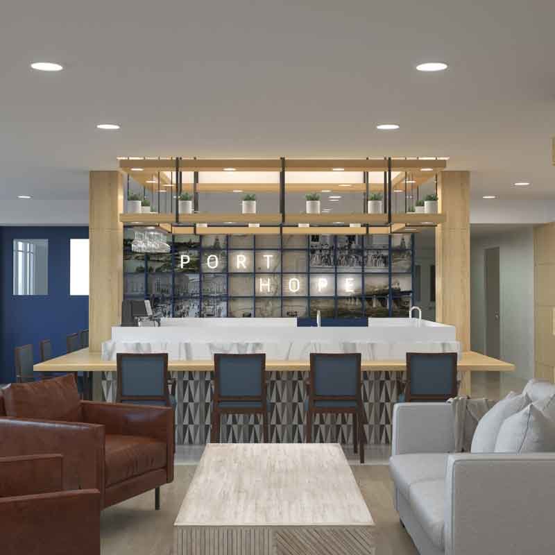 3d design and rendering for a restaurant in a senior living apartment in Port Hope, Canada