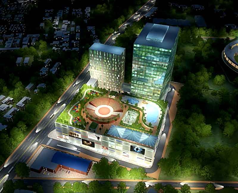 Aerial 3D night view from Icon Shopping mall 3D walkthrough tour