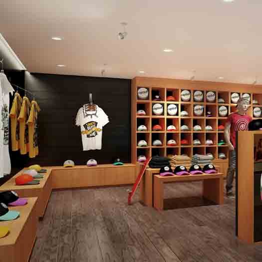 The 3D image shows the interior view of a showroom.