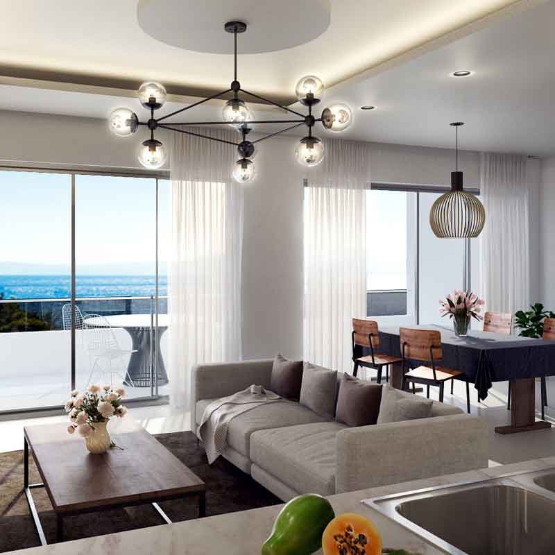Studio apartment living room cum dining area 3d view