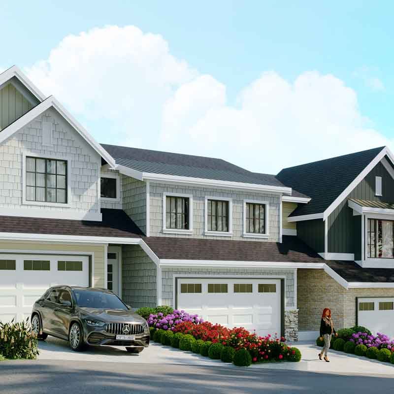 exterior 3d perspective rendering for a townhome in Abbotsford, Canada