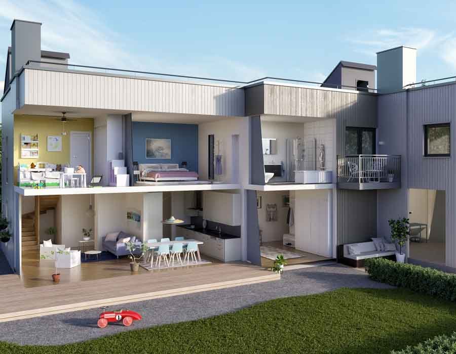 townhouse 3d cross section view rendering