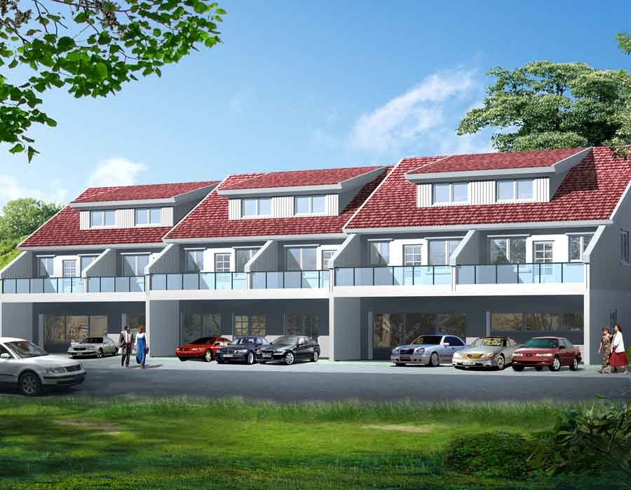 townhouse exterior 3d perspective view
