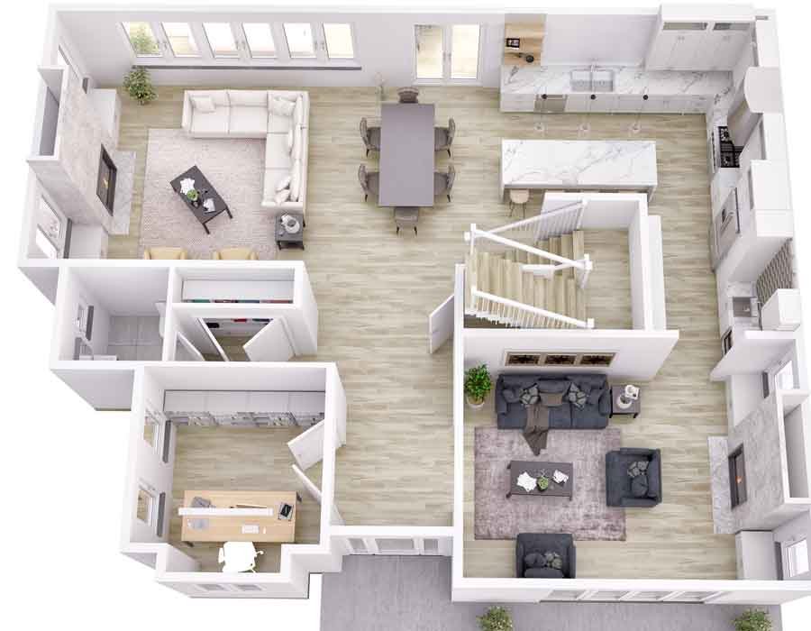 3d floor plan design for a townhouse in norway