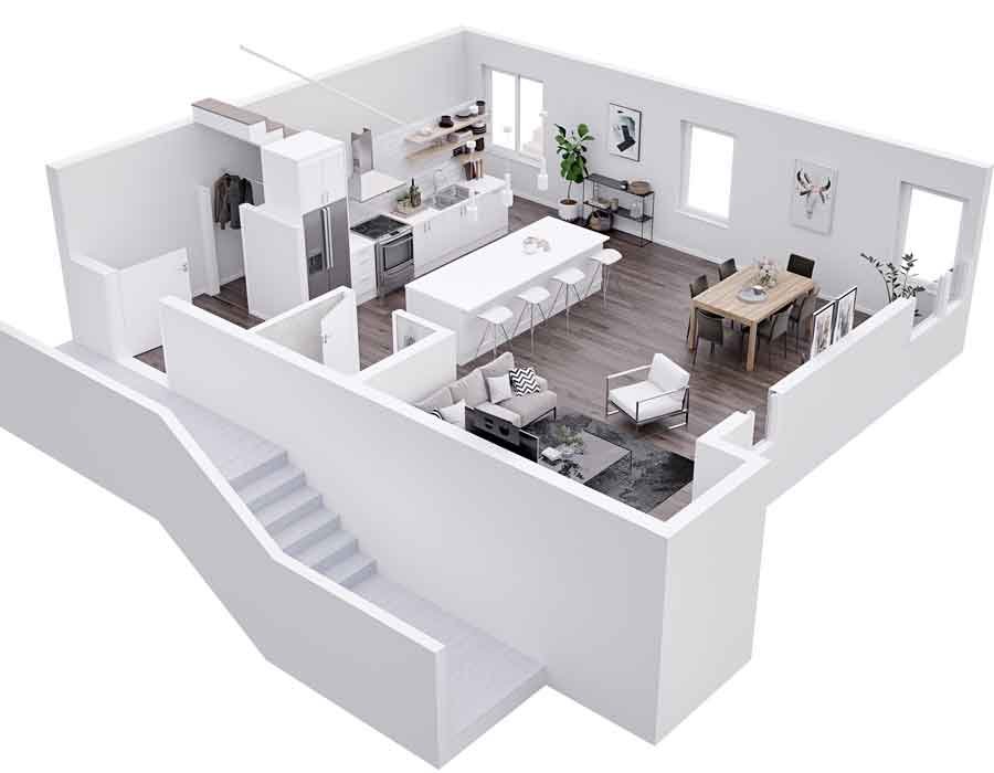 townhouse 3d floor plan design and rendering