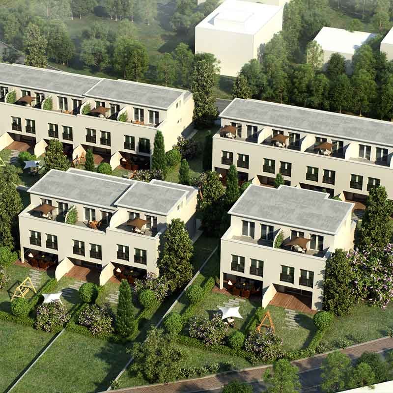 bird's eye view 3d rendering for a townhouse in Gachnang, Switzerland