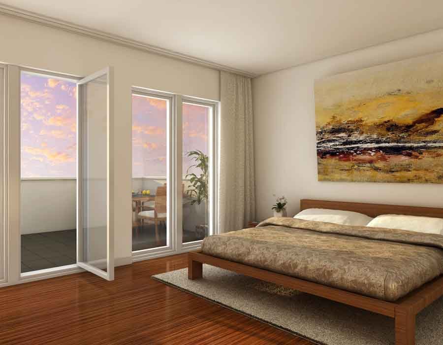 Townhouse bedroom interior 3d render