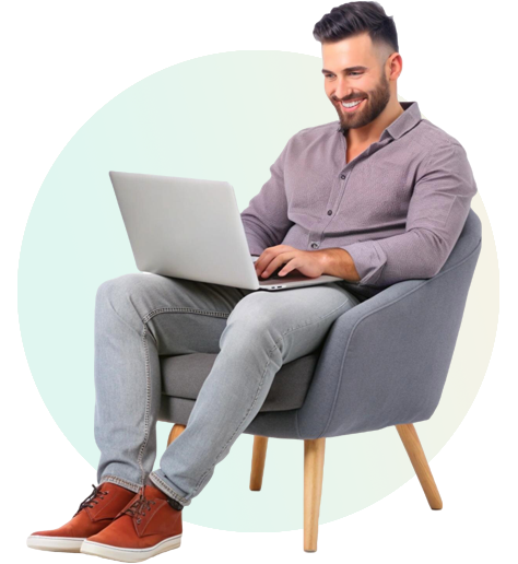 An realtor watching townhouse 3d renderings on laptop