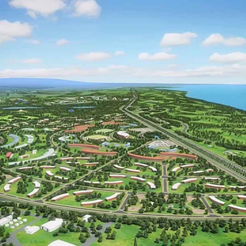 3d aerial view render for a mega township project in Papua New Guinea