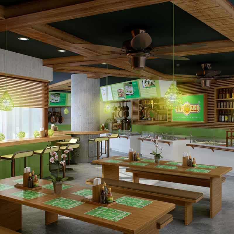 3D interior design rendering for a vietnamese restaurant in Melbourne, Australia