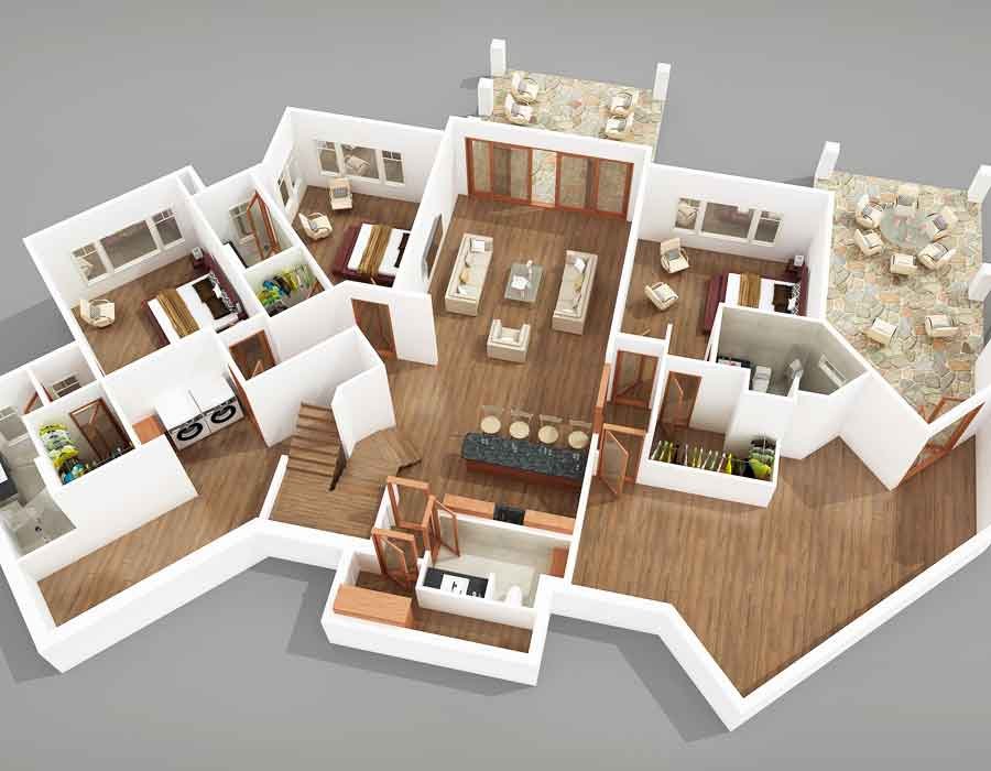 3d floor plan design for a villa in South Carolina, United States 