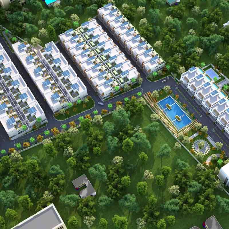 Aerial 3d view rendering of the address villa project in OMR, Chennai, India
