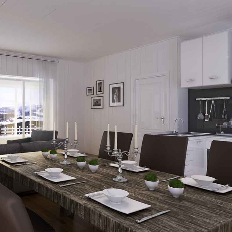 Dining room 3D visualization for a villa in Geilo,Norway
