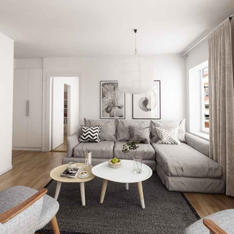 living cum dining area 3d rendering for a modern luxury villa