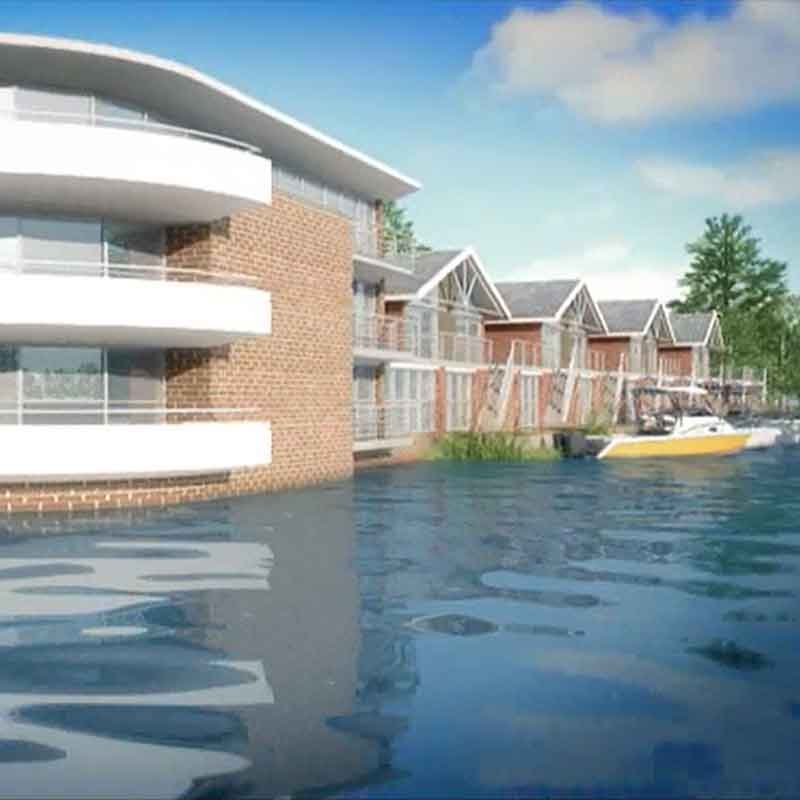 3D exterior view of a lake villa in Amsterdam, Nederlands