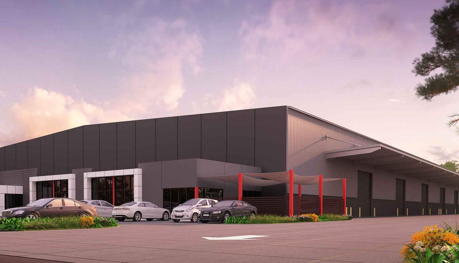 Exterior 3d rendering for a warehouse