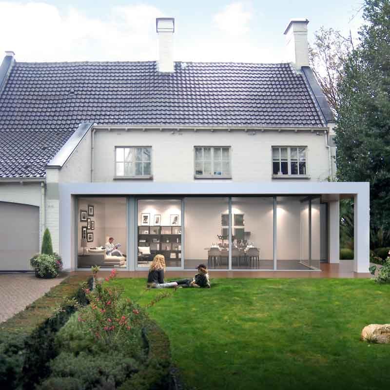 3d perspective view rendering for a glass house villa in Ninove, Belgium