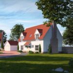 3D house rendering showing realistic exterior elevation and landscape