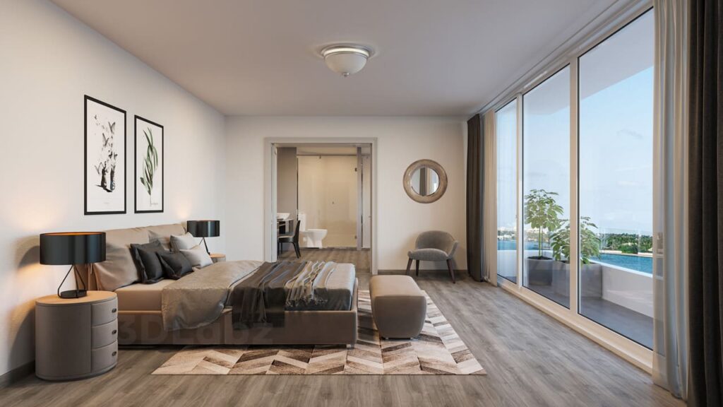 3d render view of a bedroom