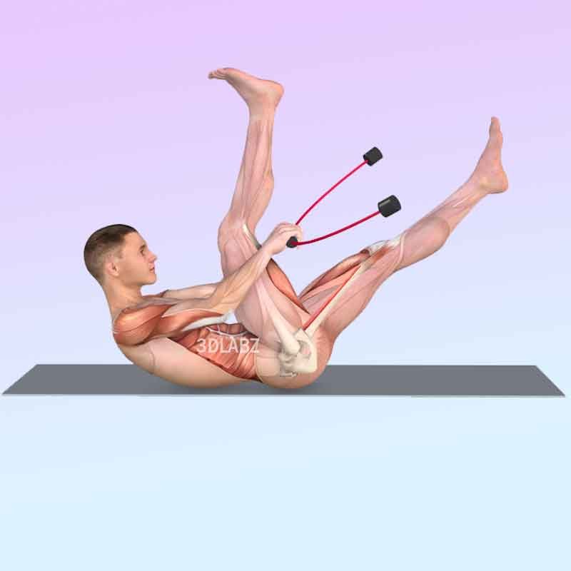 A 3D illustration showing flexi-bar workout with muscle anatomy