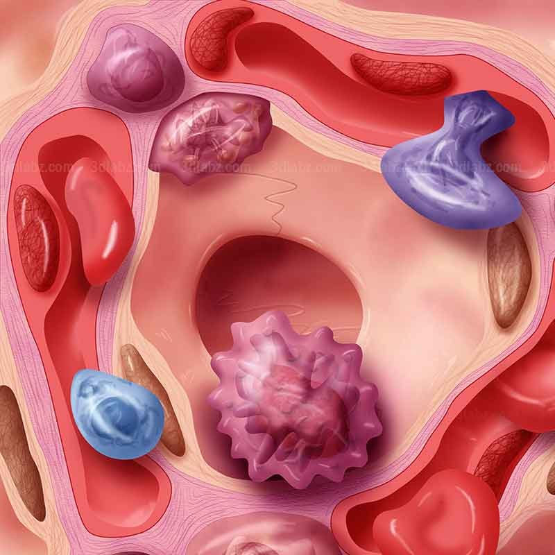 A 2D illustration showing injured alveolus