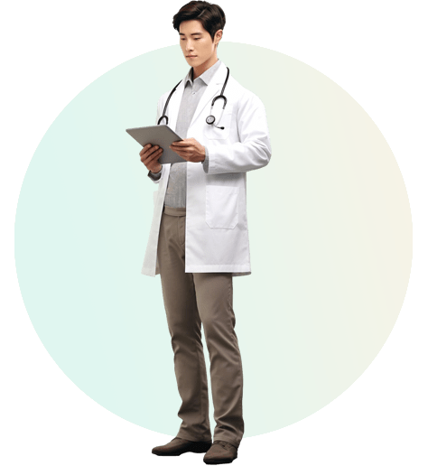 A medical professional watching medical illustrations on tab