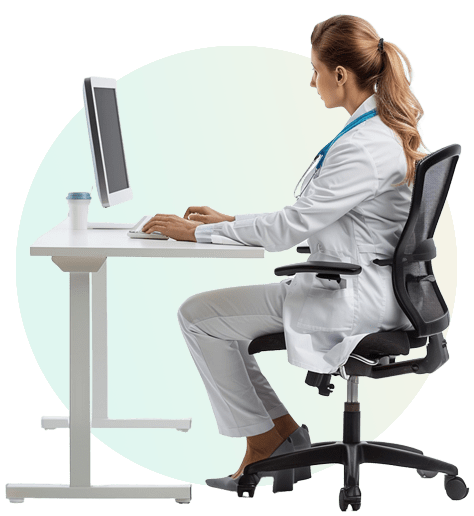A doctor watching veterinary animation videos on laptop