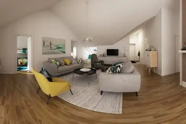 360 degree interior view of an apartment living room