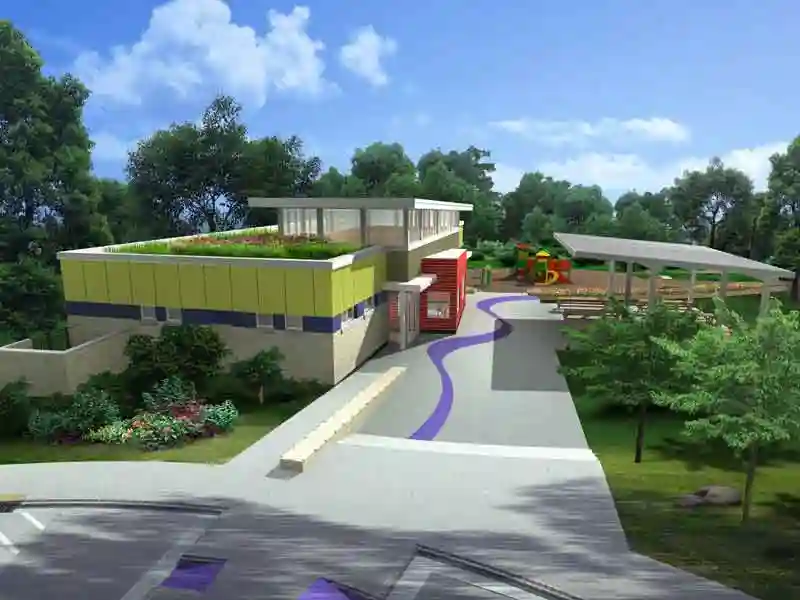 3D architectural bird's eye view rendering of a residential complex