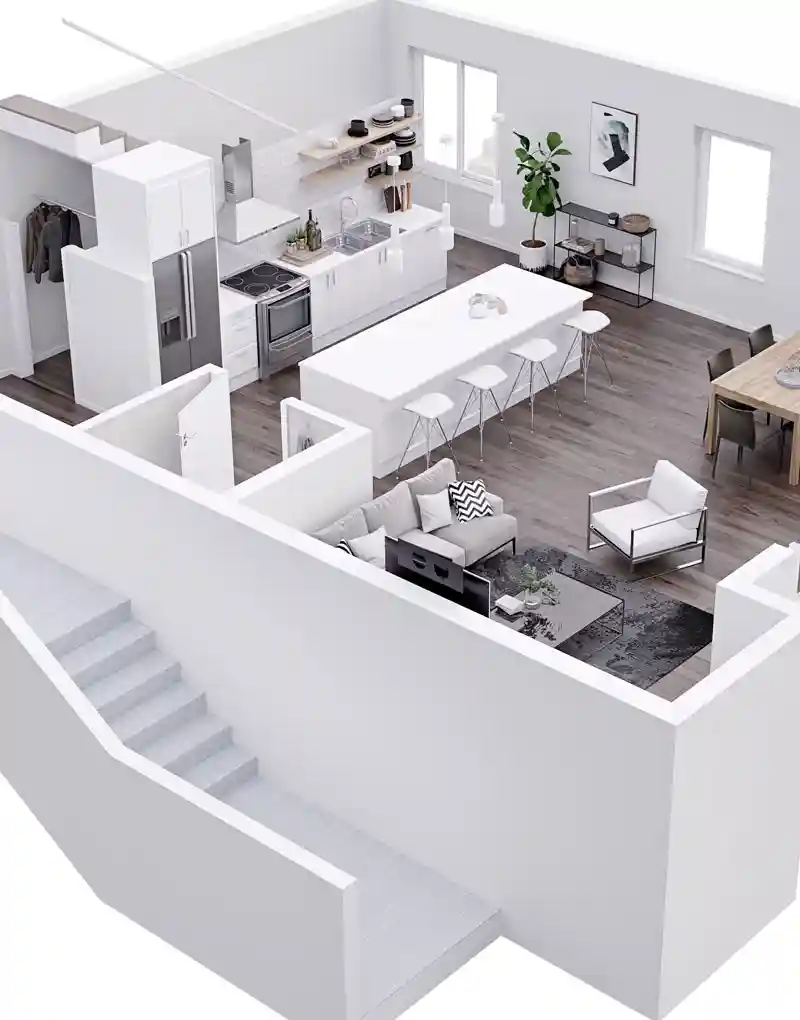 3D sectional view rendering for a house in stockholm, Sweden