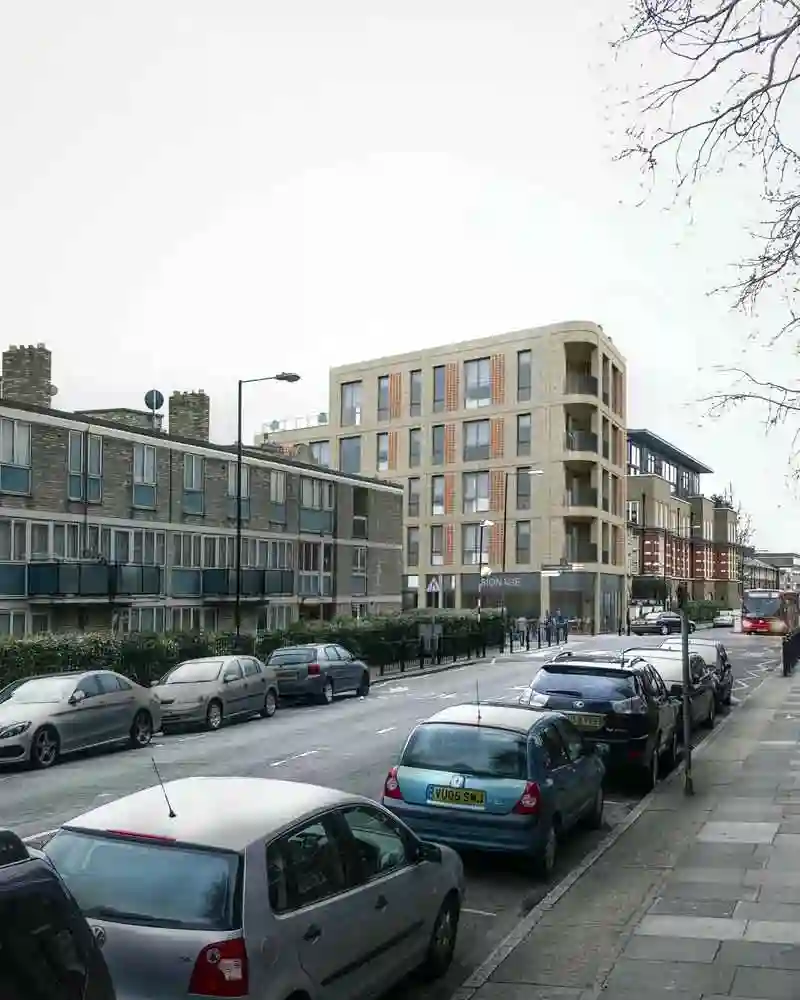 Architectural 3D photomontage showing building integration