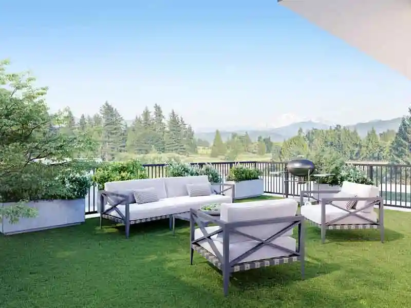 3D exterior rendering for a outdoor sitting area