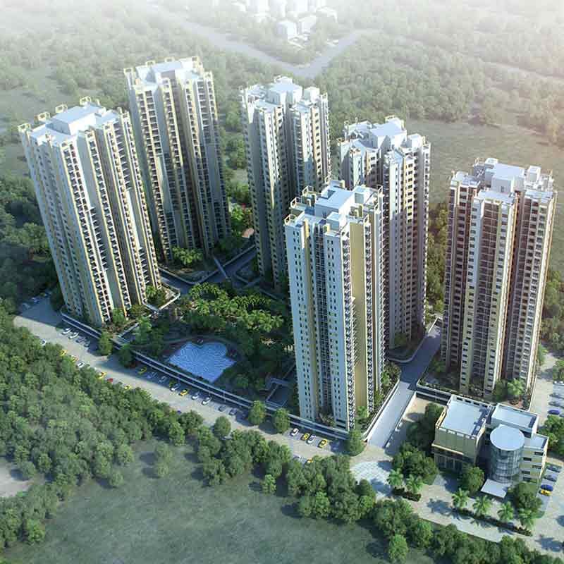 3D Aerial view of TVH Army high rise residential building in chennai, India 
