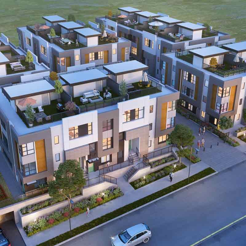 Bird's eye view of Unity Townhouse in McCallum Road, Abbotsford, Canada