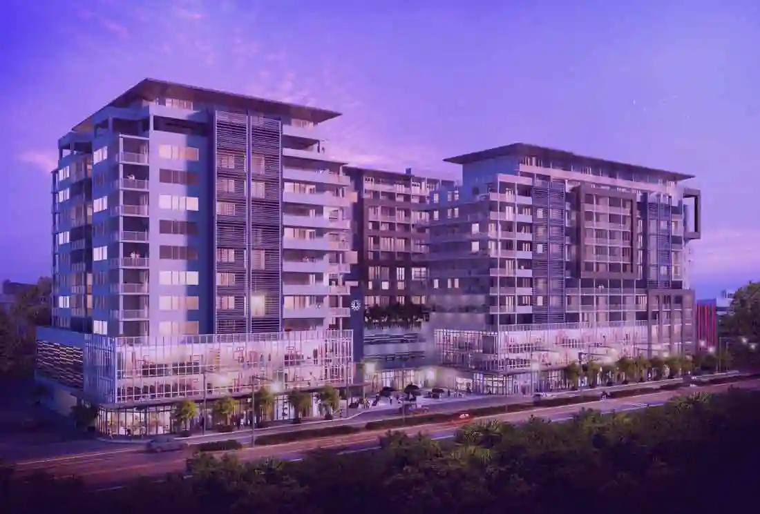 3D architectural exterior rendering of a mixed-use project in Australia.