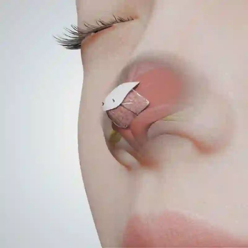 Medical animation still depicting the rhinoplasty surgical process.
